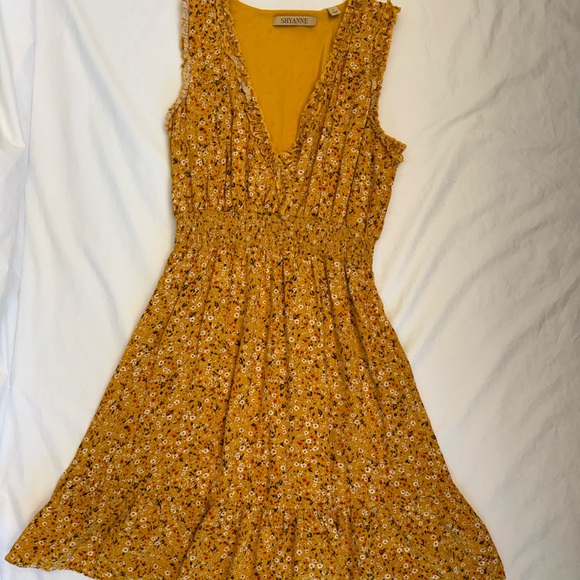 Shyanne Mustard Floral Mini Dress Small - Picture 2 of 5